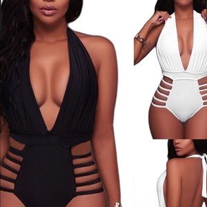 One piece strappy black bathing suit NWOT